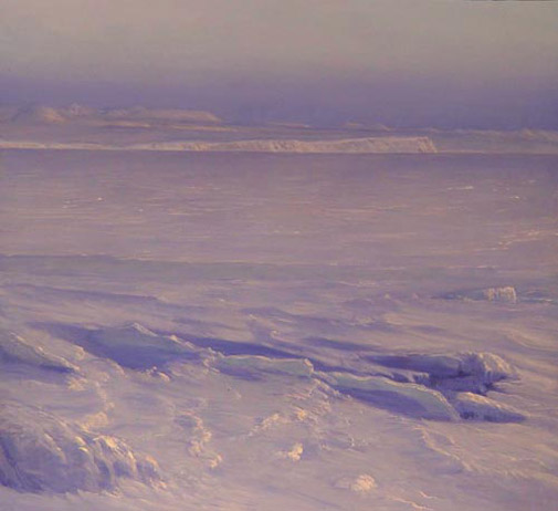  David Rosenthal Oil Painting Alaska Artist, Painting Image Sea Ice Twilight Seward Peninsula